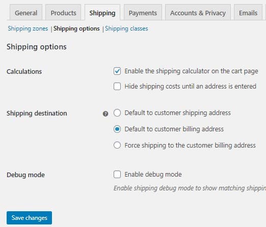 Shipping options Woocommerce